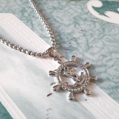 Dây chuyền nam hình mỏ neo may mắn, mặt hợp kim không gỉ si mạ, dây titan cao cấp rộng 3-4mm, dài 50cm