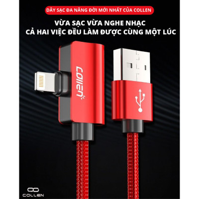 Cáp Sạc Nhanh Collen, Tích Hợp Tai Nghe Đầu Ngang Gaming, Chống Đứt, Chống Rối, dành cho iPhone XS max/11/11 Pro max ( Màu ngẫu nhiên ) - Hàng Chính Hãng