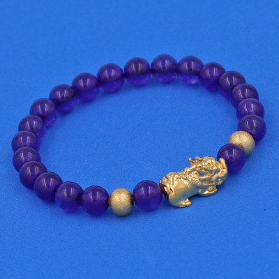 Chuỗi đeo tay Thạch Anh Tím 6 ly cẩn Tỳ Hưu inox vàng VTAITHHBV6 - hợp mệnh Hỏa, mệnh Thổ