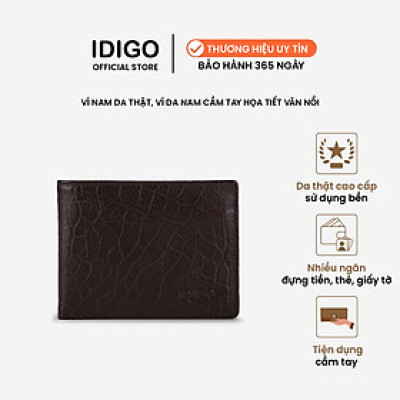 Ví nam da thật cầm tay chữ nhật hoạ tiết vân nổi IDIGO MW1-303-00