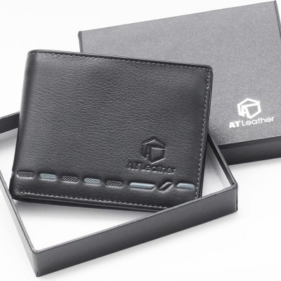 Ví da bò nam cao cấp AT Leather 061 (11.5 x 10.5 cm) - Đen