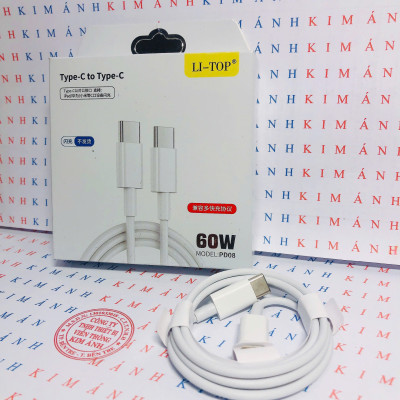 2m- Dây sạc LI-TOP PD08 Công suất 60W chân Type C ra Type C, Kim Ánh cho dùng thử 30 ngày, bảo hành hàng chính hãng 12 tháng
