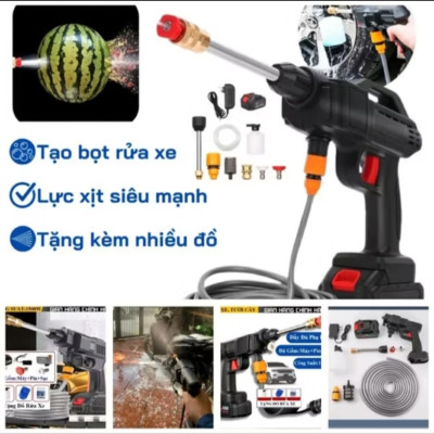 MÁY RỬA XE MÁY ÔTÔ TƯỚI CÂY PHUN THUÔC ÁP LỰC MẠNH BẰNG PIN KHỦNG 