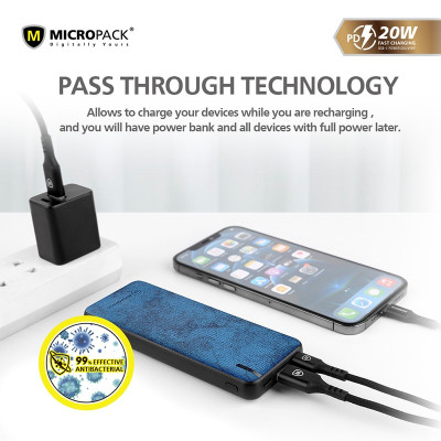 Pin Sạc Dự Phòng MicroPack ANTIBACTERIAL POWER STORE 1020 PB-1020 Dung Lượng 10.000mAh Phủ Lớp Da PU Kháng Khuẩn Hàng Chính Hãng