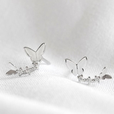 Khuyên tai bạc 925 thiết kế nối tiếp nhau trẻ trung mới lạ độc đáo lấp lánh long lanh Dế Bạc - K6012