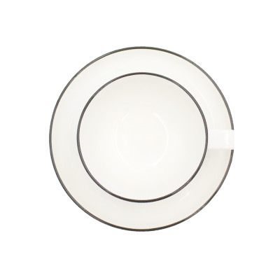 Bộ tách trà | JYSK nID | sứ trắng bóng viền đen | D12.7xR10.3xC5.9cm/ DK16.5xC2.2cm