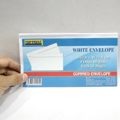 Bao Thư Trắng Toppoint 12 x 22 cm Có Keo (50 Cái/Lốc)