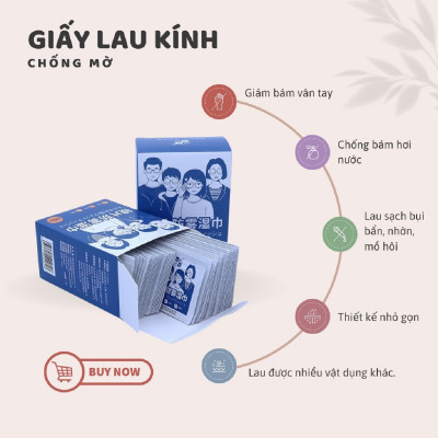 Khăn lau kính Lens anti fogging wipes /chống bám hơi nước, mờ sương, sạch bụi bẩn và dấu vân tay, Công nghệ Nano Nhật Bản - Hộp 100 Miếng,khăn giấy Lau Mắt Kính Giày Xe