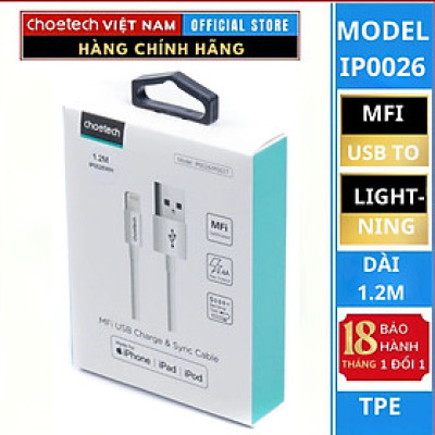 Cáp sạc Choetech IP00 nhanh MFI Usb to Light-ning 2.4A  (Hàng chính hãng)