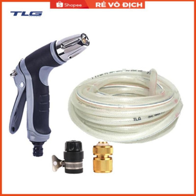 Bộ dây và vòi xịt  tăng áp rửa xe tưới cây 15M (cút đồng nối nhựa đen) 206817