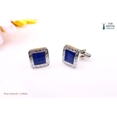 Khuy Cài tay áo Măng Set cao cấp đính đá - cufflinks , tặng kèm hộp nhỏ, đá vuông xanh