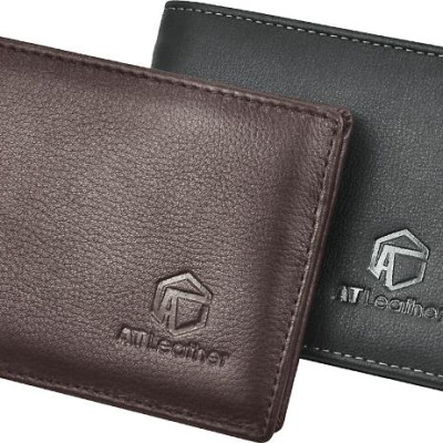 Ví Nam Da Bò AT Leather 056 (10 x 8.5 cm) - Nâu