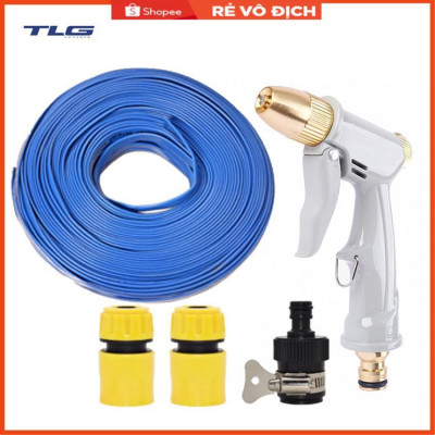 Bộ dây vòi xịt nước rửa xe, tưới cây tăng áp 3 lần, loại 15m (cút nhựa nối 713-1) 206846