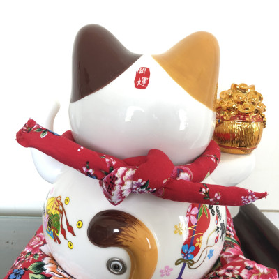 Tượng Mèo Thần Tài vẫy tay chiêu tài lộc 23cm bằng gốm sứ, mẫu giao ngẫu nhiên- Hàng chính hãng