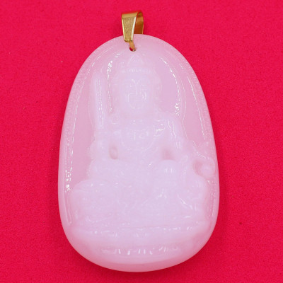Mặt dây chuyền Văn Thù Bồ Tát thạch anh trắng 3.6cm - phật bản mệnh tuổi Mão - Mặt size nhỏ