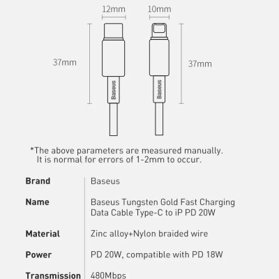 Cáp sạc nhanh iphone pd 20W Baseus CATLWJ-01 type c to iphone - dây sạc cao cấp hỗ trợ IP 12 11 x xsmax 8.. - hàng chính hãng