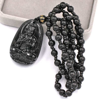 Vòng cổ Đại Nhật như lai đá thạch anh đen 4.3 cm DHTEB5