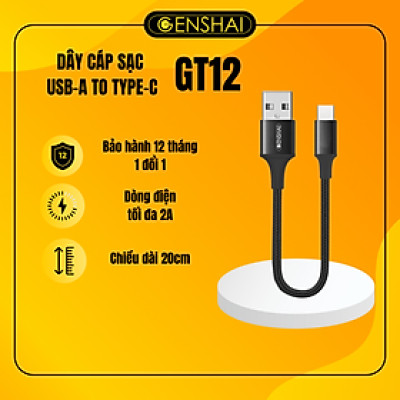 Dây cáp sạc ngắn chất liệu cao cấp hàng chính hãng Genshai GT12 USB to Type C dây 20cm | Bảo hành 12 tháng 1 đổi 1 | Made in Việt Nam
