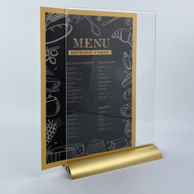 Kệ menu nhà hàng, Standee mica để bàn, Bảng quét mã QR Code, Kệ mica 2 mặt Enter E38 150x210mm đế nhôm cao cấp A5