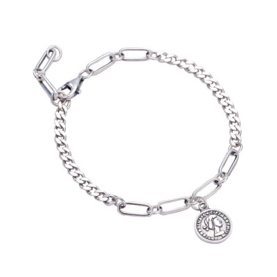 Lắc tay vòng tay titan thép không đen độc đáo hình đồng xu