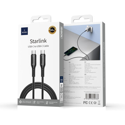 Dây cáp sạc nhanh 60W USB-C to PD Type C Hiệu WIWU Starlink - Chuẩn sạc MFI, chống rối, đầu cáp siêu bền, công nghệ AI chống cháy nổ iP 15 16 Pro Max iPad Pro S21 S22 S23 S24 Redmi cho Oppo - Hàng nhập khẩu