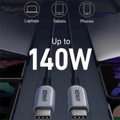 Cáp USB Type-C to Type-C Anker 765 Nylon Cable 140W 0.9m A8865 - Hàng chính hãng