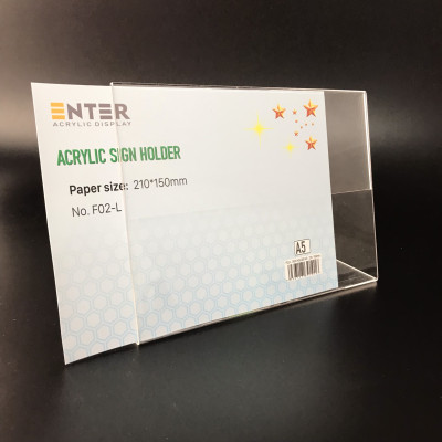 Kệ mica 1 mặt Enter F02-L 210x150mm A5 ngang, Kệ menu chữ L, Khung thông tin sản phẩm, Khung bảng giá, Kệ trưng bày để bàn