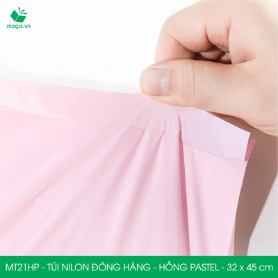 MT21HP - 32x45 cm  - Túi nilon gói hàng - 300 túi niêm phong đóng hàng màu hồng pastel