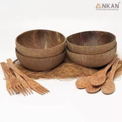 Bát Gáo Dừa Mộc Tự Nhiên ANKAN – Dùng Ăn Salad, Trái Cây, Ngũ Cốc – Chén Dừa Thủ Công Việt Nam