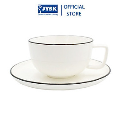 Bộ tách trà | JYSK nID | sứ trắng bóng viền đen | D12.7xR10.3xC5.9cm/ DK16.5xC2.2cm