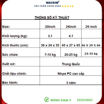 Vali cao cấp Macsim Hanke MSH9860 màu trắng 26 inch- Hàng loại 1