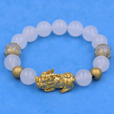 Vòng tay Tỳ Hưu inox Mix Thạch Anh Trắng 10 ly VTATRTHTRHKHB10 - hợp mệnh Kim, mệnh Thủy