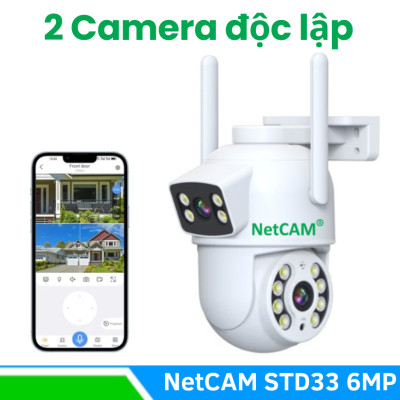 Camera Ngoài Trời NetCAM STD34, Quay Quét 360 độ, có Ống Kính Kép với Độ phân giải Siêu Nét 6MP - Hàng Chính Hãng