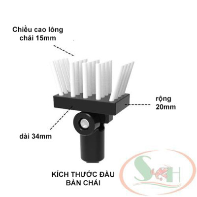 Bàn chải Qanvee MS-3 đầu cọ xoay góc vệ sinh bể rêu tảo bám lũa đá