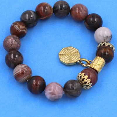 Chuỗi tay Gỗ Hóa Thạch size 12 ly - Vòng tay Bát Quái vàng VGHTBQHKV12 - hợp tất cả các mệnh