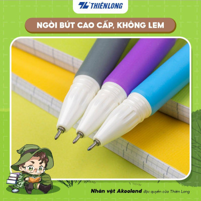 Combo 5/10/20 Bút gel Thiên Long GEL-012/AK - Nét viết 0.5mm êm mượt, đầu bút cao cấp, mực đều liên tục, nhân vật Akooland Tahi