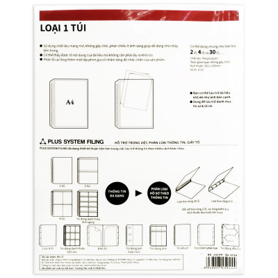 Bìa Lỗ Đựng Hồ Sơ - Plus 92-372A (10 Cái/Xấp)