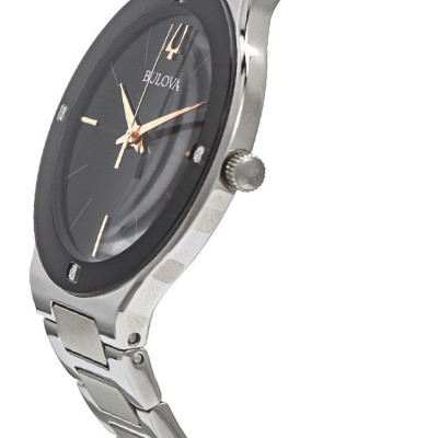 Đồng Hồ Nam Bulova Đính Kim Cương Dây Thép Không Gỉ 96E117 - Mặt Đen