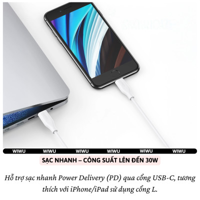Dây cáp sạc nhanh 30W chuẩn MFI PD Type-C ra L (iP) hiệu Choetech IP0040 - Chuẩn sạc an toàn RoHS, chiều dài 200cm, Truyền dữ liệu 480Mbps, siêu bền, chất liệu TPE - Hàng nhập khẩu