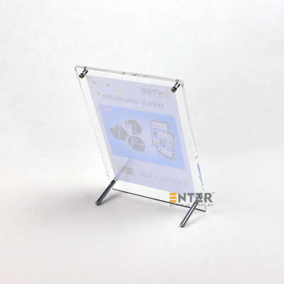 Kệ mica 1 mặt Enter F07A 21x30cm đế inox A4 đứng mica 5mm, Khung ảnh để bàn chân inox, Khung bằng khen