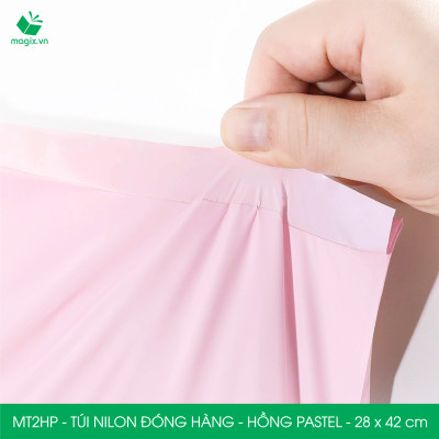 MT2HP - 28x42 cm  - Túi nilon gói hàng - 300 túi niêm phong đóng hàng màu hồng pastel