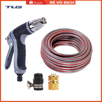 Bộ dây và vòi xịt  tăng áp rửa xe tưới cây 3-5M (cút đồng nối nhựa đen) 206817