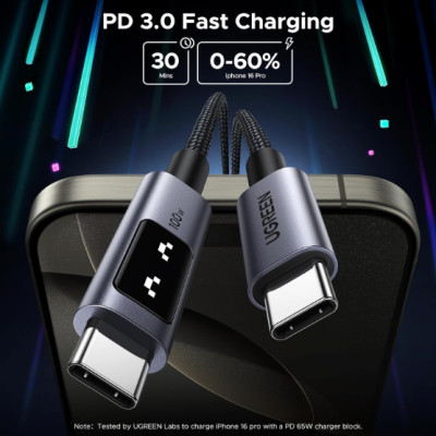 Cáp sạc nhanh USB Type C 100W 5A có đèn led Ugreen 45612 (Dài 0.5m) - Hàng chính hãng
