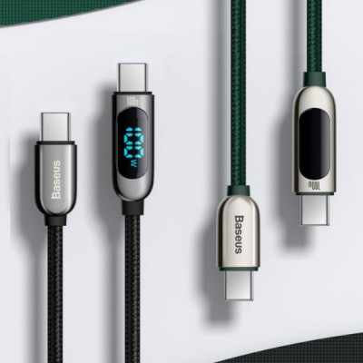 Cáp sạc nhanh Baseus C to C 100W màn led, Cáp sạc nhanh 100W Baseus Display Fast Charging Data Cable Type C to C 100W (20V/5A) - Hàng chính hãng