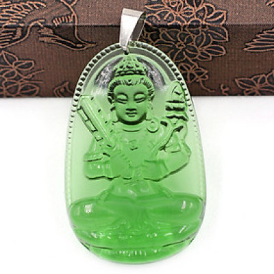 Mặt dây chuyền Hư Không Tạng Bồ Tát thủy tinh xanh lá 3.6cm - phật bản mệnh tuổi Sửu, Dần - mặt size nhỏ