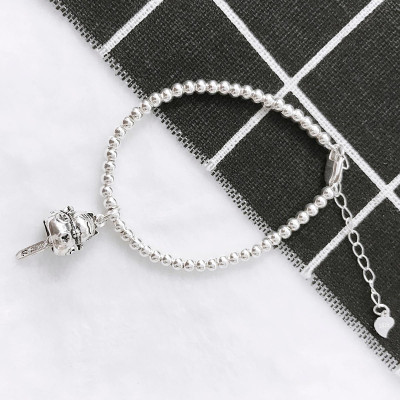 Lắc bi bạc 3mm mèo may mắn - Ngọc Quý Gemstones