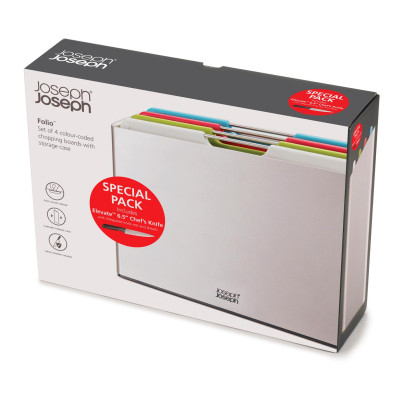 Bộ thớt 4 cái Folio Joseph Joseph  Tặng 1 con dao cao cấp( màu bạc,kèm dao) - 003406