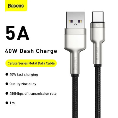 Cáp sạc nhanh siêu bền Baseus Cafule Metal Data Cable USB to Type-C 40W 2m (Hàng nhập khẩu)