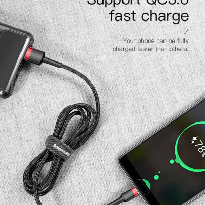Cáp sạc Baseus Cafule Quick Charge và truyền dữ liệu tốc độ cao Usb to Type C 3A CATKLF- Hàng chính hãng