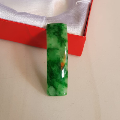 Mặt Lắc Tay miếng cong dài chữ nhật đá cẩm thạch tự nhiên xanh lý sơn thủy đậm vân bóng đẹp Size Dài 41mm x ngang 11mm x dầy 3mm Nữ lên lắc tay bằng vàng đeo sang đẹp món quà tặng Mẹ, người thân ý nghĩa ạ